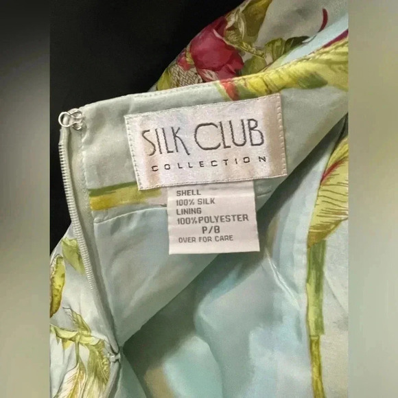 Silk Club Collection Womans Floral Green Blue Skirt 100% Silk Sz 8 Petite - Picture 3 of 4